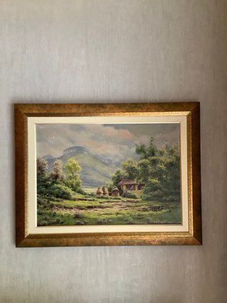 Cuadro paisaje clásico marco dorado