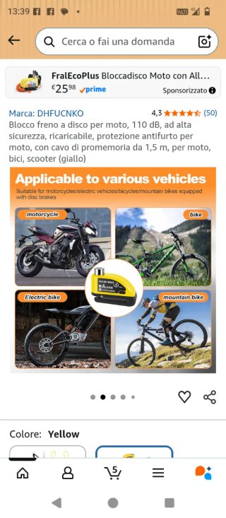 Blocca disco moto scooter bici con allarme sonoro