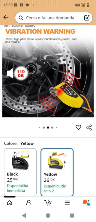 Blocca disco moto scooter bici con allarme sonoro