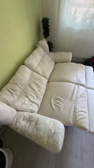 Sofá Natuzzi 3 plazas con relax cuero blanco