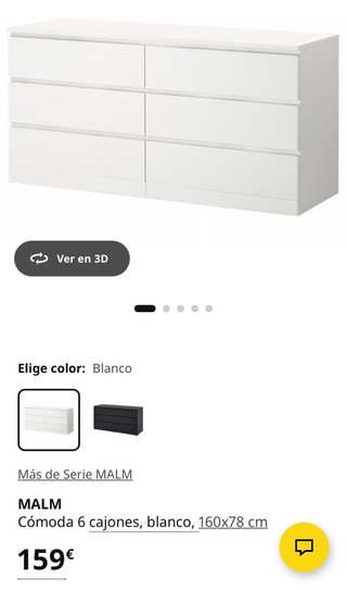 Cómoda MALM 6 cajones blanca 160x78 cm