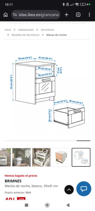 Mesita de noche Brimnes Ikea blanca
