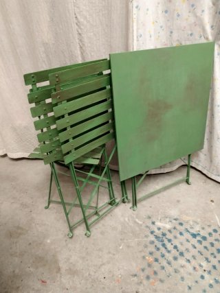 Conjunto Mesa y 4 Sillas Jardín Metal Verde