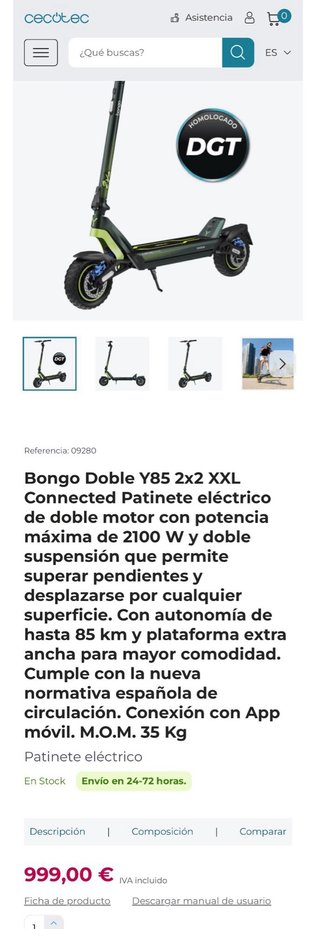 Patinete Cecotec Bongo Y-85 Dual Motor XXL