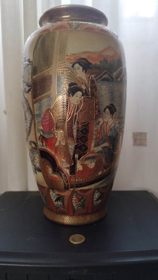 Jarrón Satsuma Geishas Flores Porcelana Marcado
