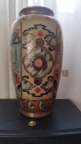 Jarrón Satsuma Geishas Flores Porcelana Marcado