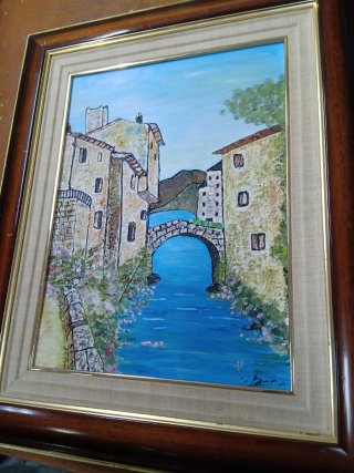 Cuadro paisaje puente río