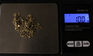 Cadena de oro de 18k. Peso: 10.01 gr.