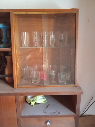 Mueble Comedor Mid Century Madera y Cristal