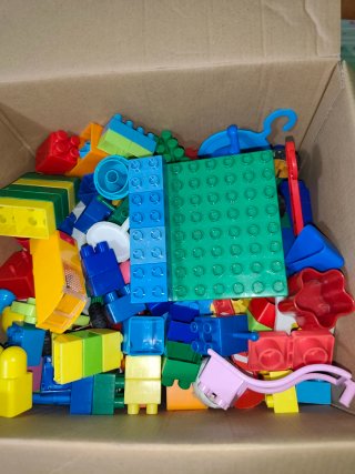 Caja grande con  Juguetes Bloques y Vehículos, Ba