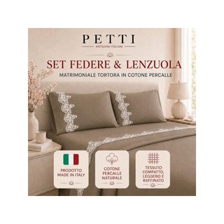 LENZUOLA MATRIMONIALI IN COTONE PERCALLE CON RICAMO DI PETTI