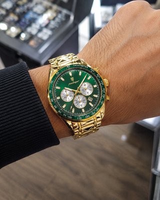 Reloj Cronógrafo Hombre Esfera Verde Dorado 44 mm