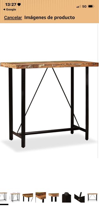Mesa alta y 4 taburetes de madera