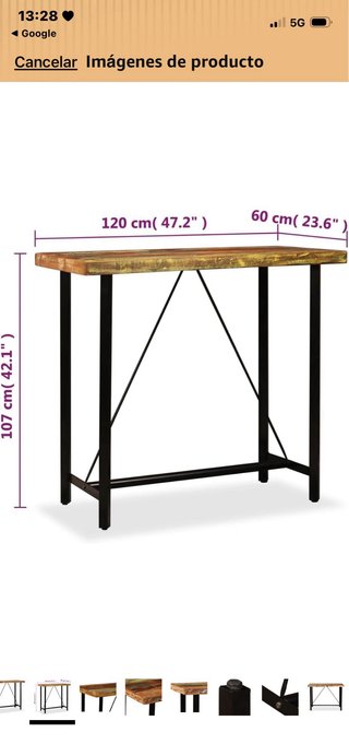 Mesa alta y 4 taburetes de madera