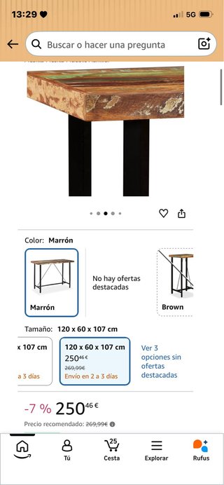Mesa alta y 4 taburetes de madera