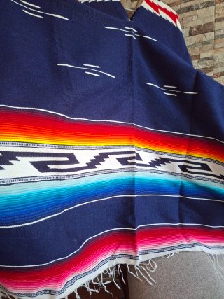 Poncho Mexicano Azul Multicolor