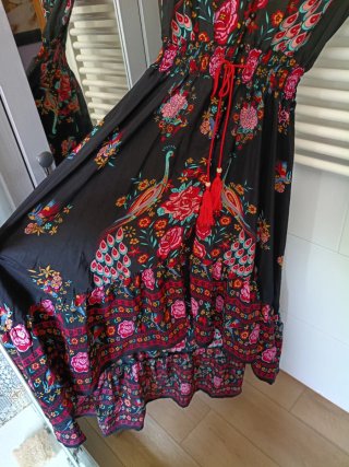 Vestido Boho Chic Estampado Pavo Real Talla M