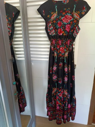 Vestido Boho Chic Estampado Pavo Real Talla M