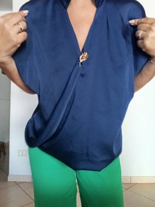 Blusa donna blu curvy