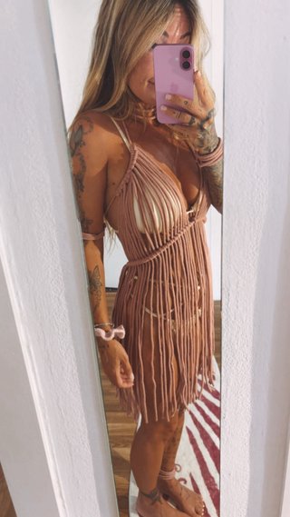 Vestido Macramé Beige/Rosa Talla Única