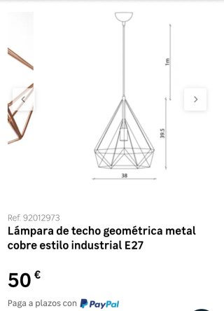 Lámpara colgante diamante cobre