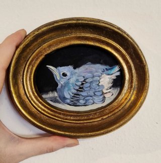 Dipinto a olio uccellino blu