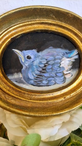 Dipinto a olio uccellino blu