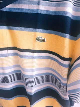 Polo Lacoste Rayas Azul y Amarillo