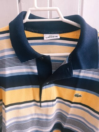 Polo Lacoste Rayas Azul y Amarillo