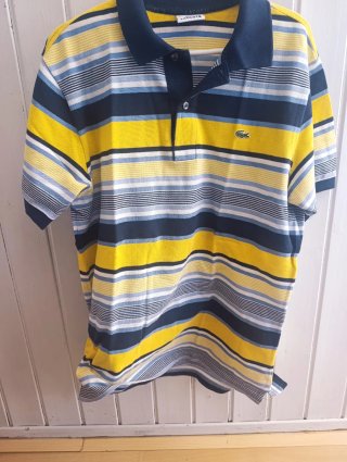 Polo Lacoste Rayas Azul y Amarillo