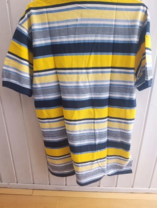 Polo Lacoste Rayas Azul y Amarillo