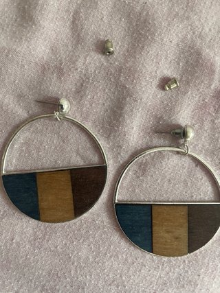 Pendientes Aro Madera Azul y Marrón