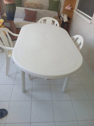 LOTE Mesa 4 Sillas Jardín Plástico Blanco