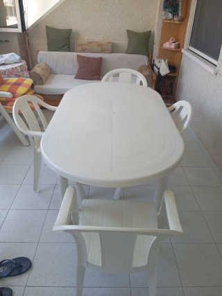 LOTE Mesa 4 Sillas Jardín Plástico Blanco