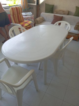 LOTE Mesa 4 Sillas Jardín Plástico Blanco