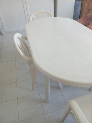 LOTE Mesa 4 Sillas Jardín Plástico Blanco
