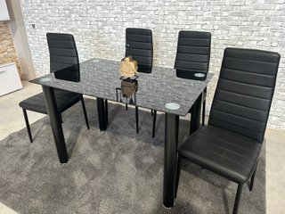 Mesa cristal templado y sillas negras