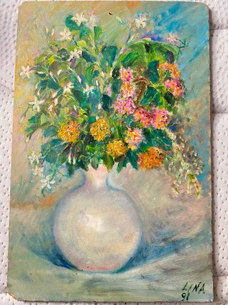 Cuadro antiguo floral, más de 40 años