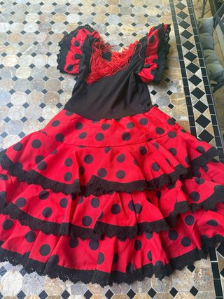 Traje Sevillanas Niña Lunares Rojo y Negro