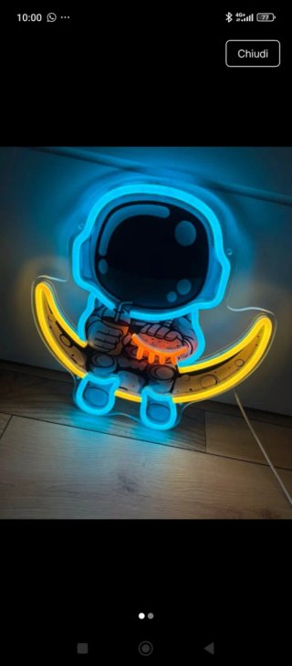 Insegna LED Astronauta Luna Blu Giallo