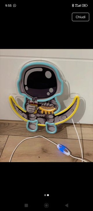 Insegna LED Astronauta Luna Blu Giallo