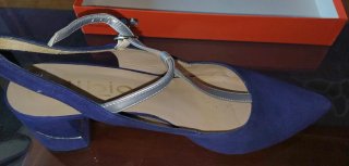 Zapatos T-Strap Ante Azul y Plata T40