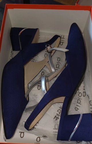 Zapatos T-Strap Ante Azul y Plata T40