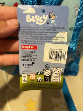 Mochila Bluey con etiqueta