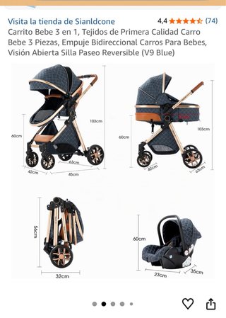 Carrito Bebe 3 en 1 Sianldcone V9 Blue