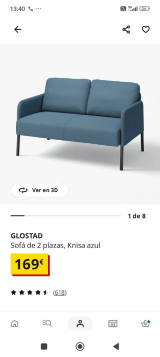 Sofá 2 plazas Ikea GLOSTAD azul