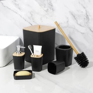 Set 6 Accessori Bagno Nero e Legno