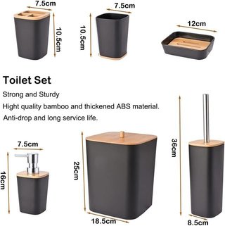 Set 6 Accessori Bagno Nero e Legno