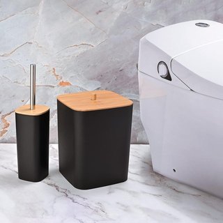 Set 6 Accessori Bagno Nero e Legno