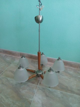 Lámpara de techo 5 luces madera y metal